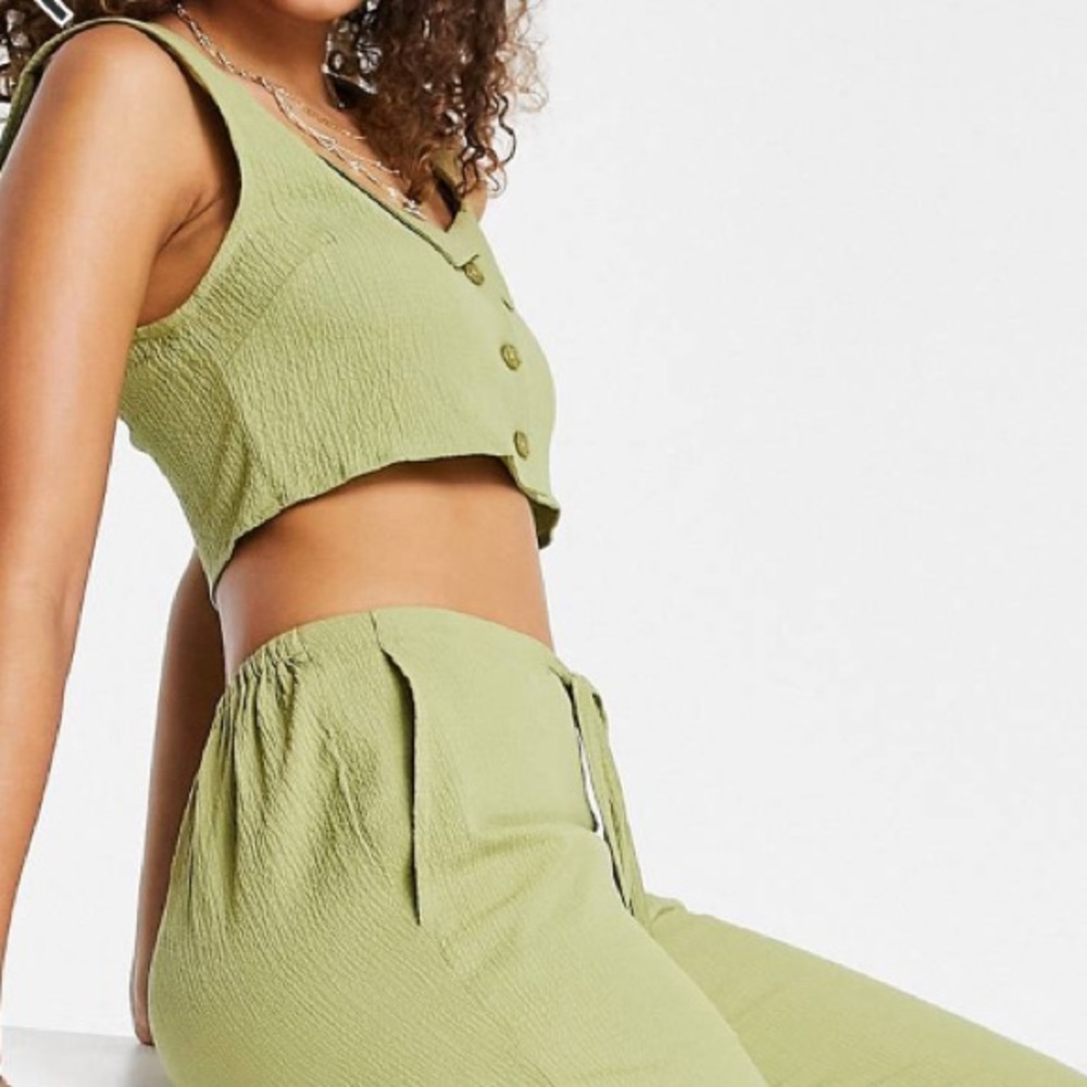 ASOS • Crinkle Crop & Flare Pants Set
